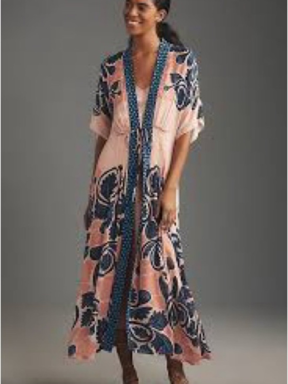 Anthropologie Bl-nk One Size Pink Blue Kaftan Swim Cover Lounge Duster